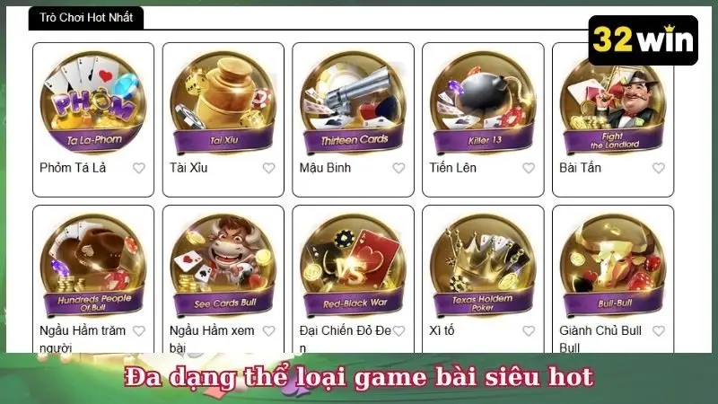 Đa dạng thể loại game bài siêu hot